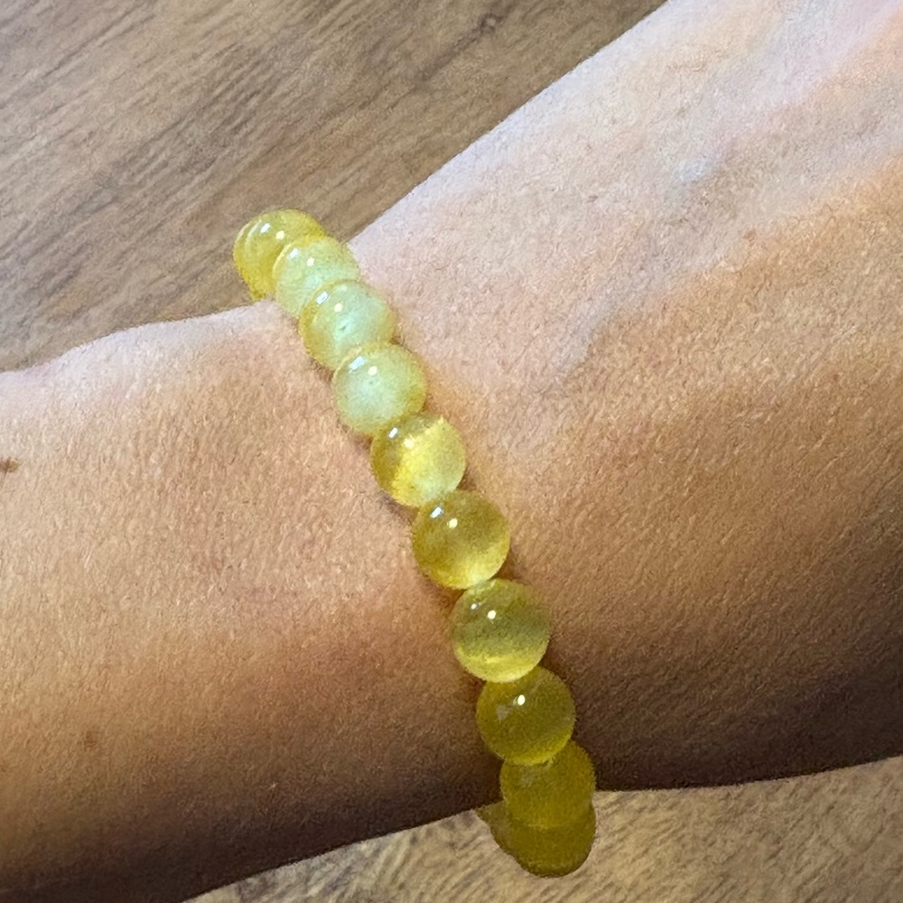 Yellow Dyed Selenite Crystal Beaded Stretch Bracelet - Picture 3 of 3